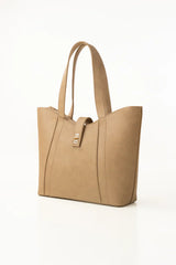 Beige Lock Shoulder Bag