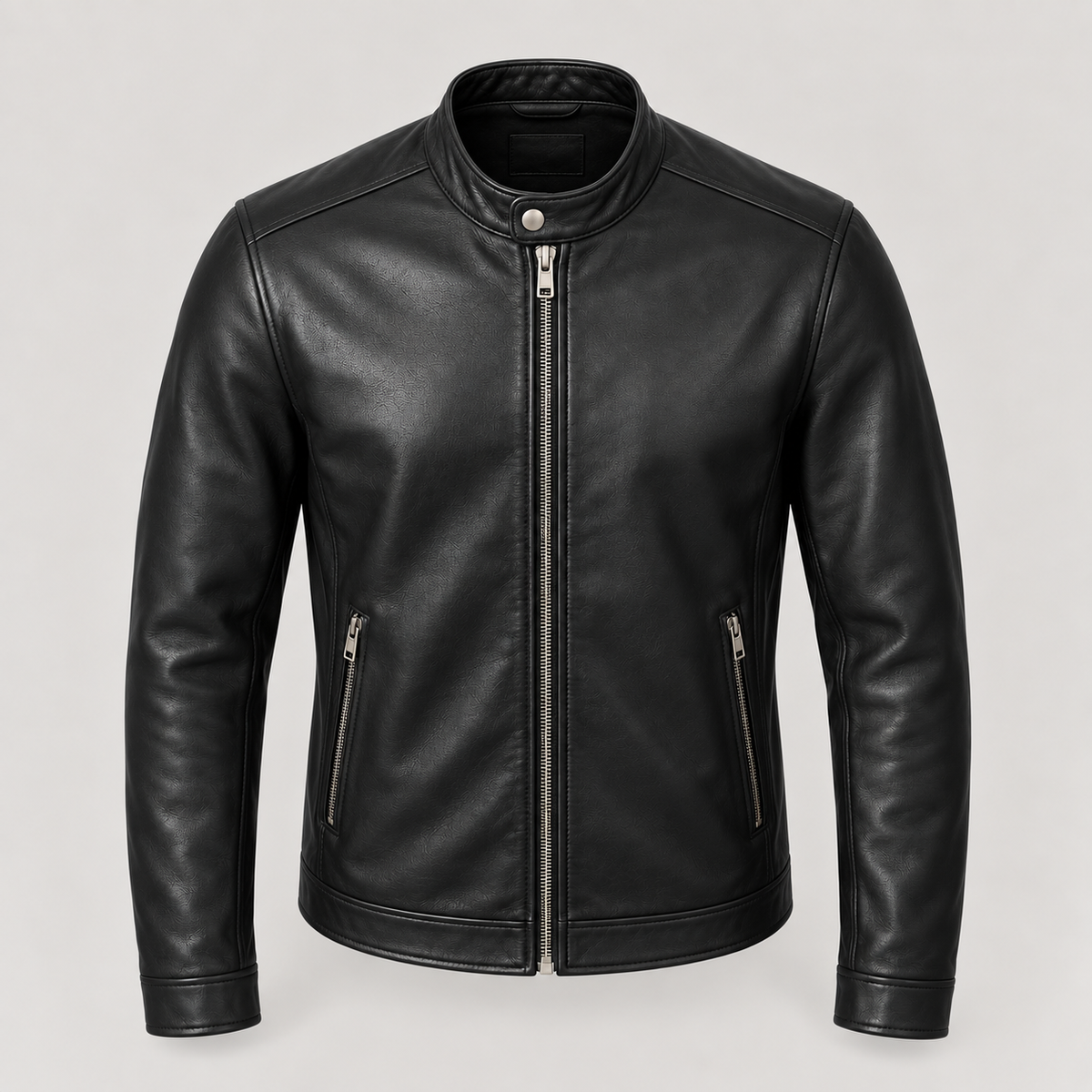 Monal Men's Black Leather Cafe Racer Jacket — elevated front — AI-generated illustration