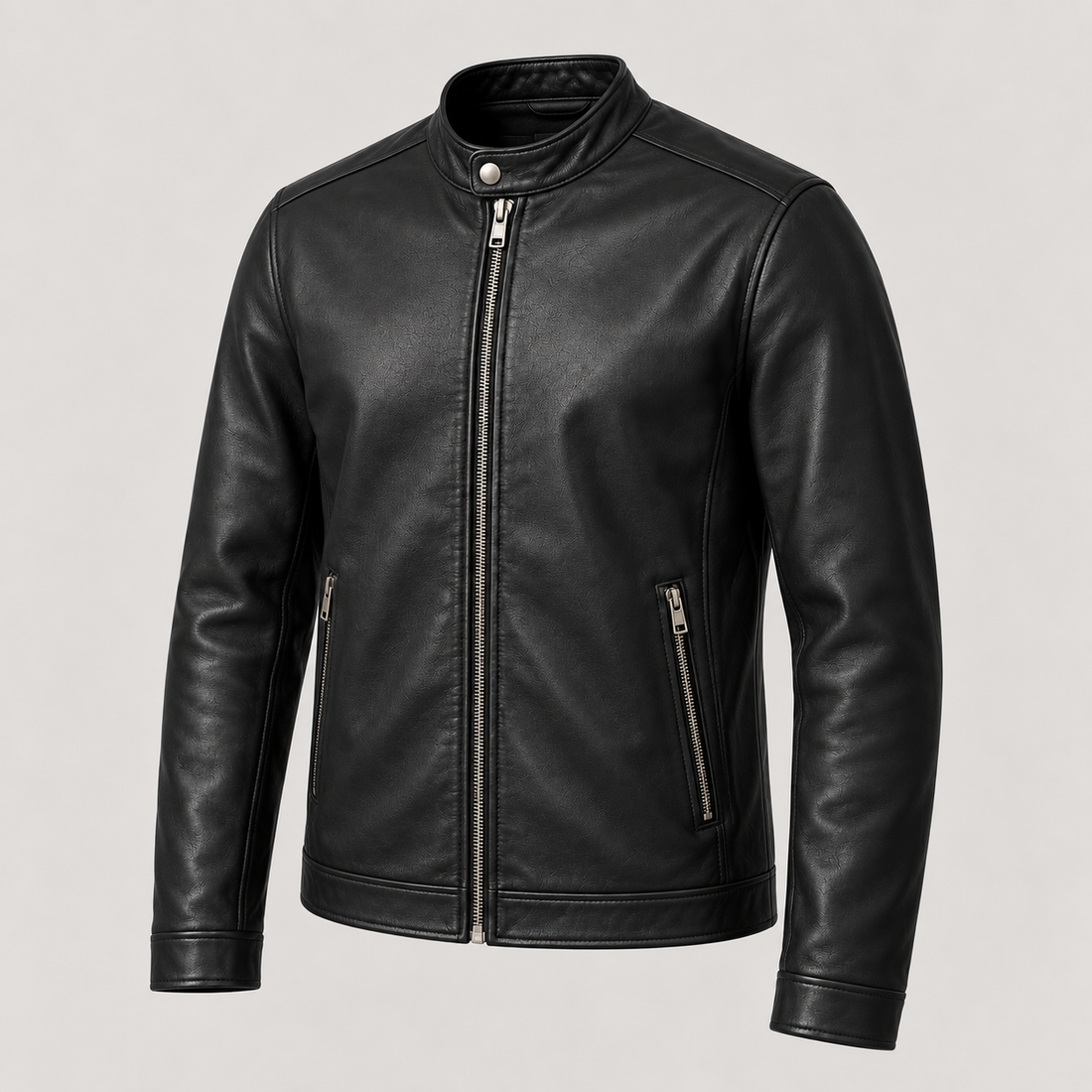 Men's Black Leather Cafe Racer Jacket — AI concept image