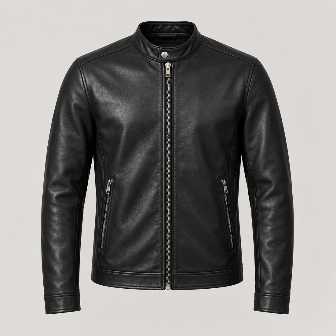 Men's Black Leather Cafe Racer Jacket — AI concept image