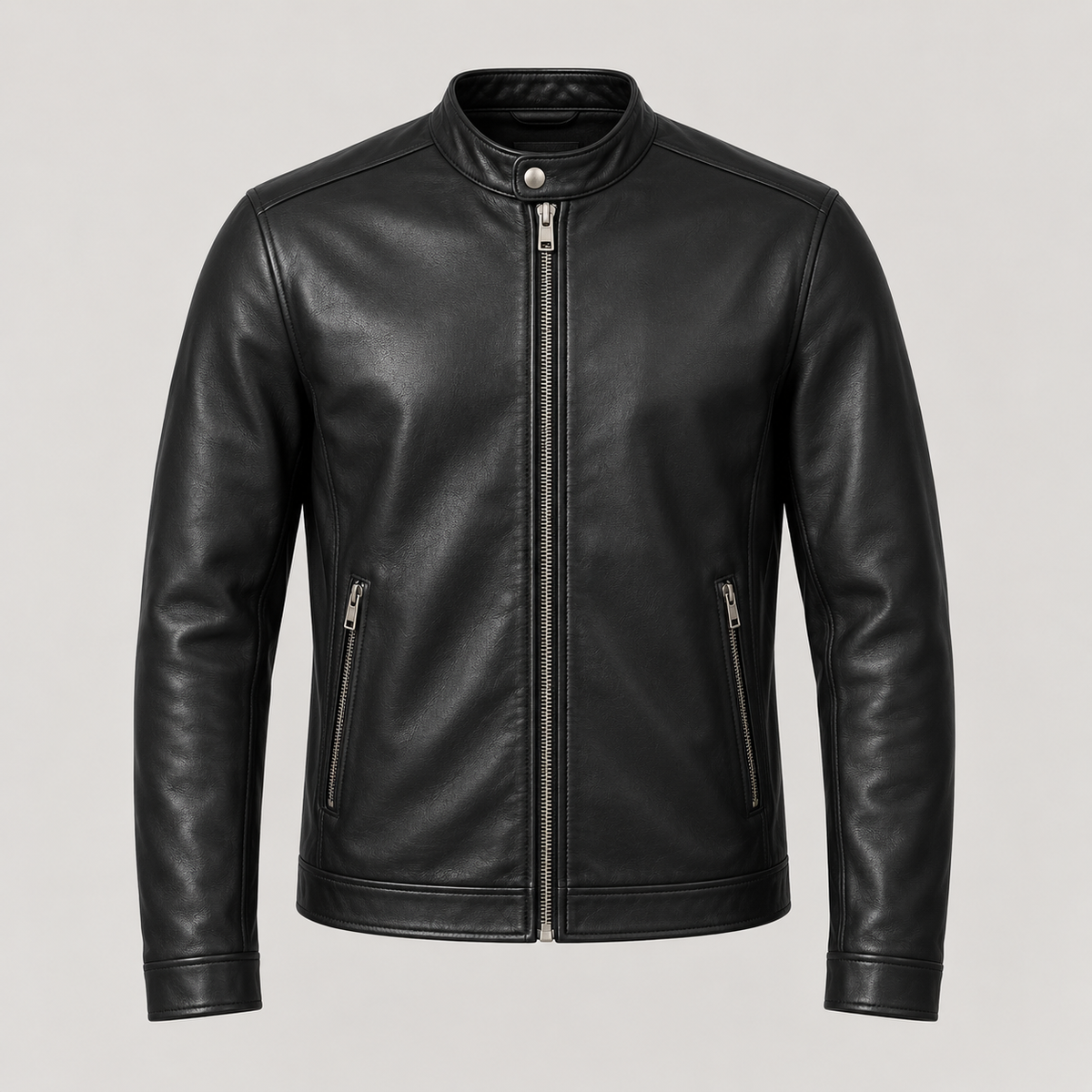 Men's Black Leather Cafe Racer Jacket — AI concept image
