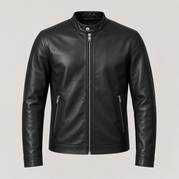 Men's Black Leather Cafe Racer Jacket — AI concept image