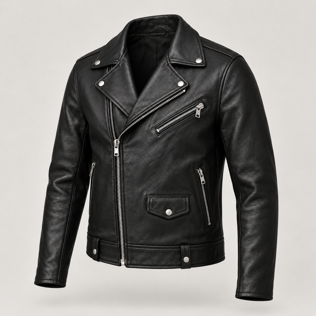 Men's Classic Black Leather Biker Jacket — AI concept image