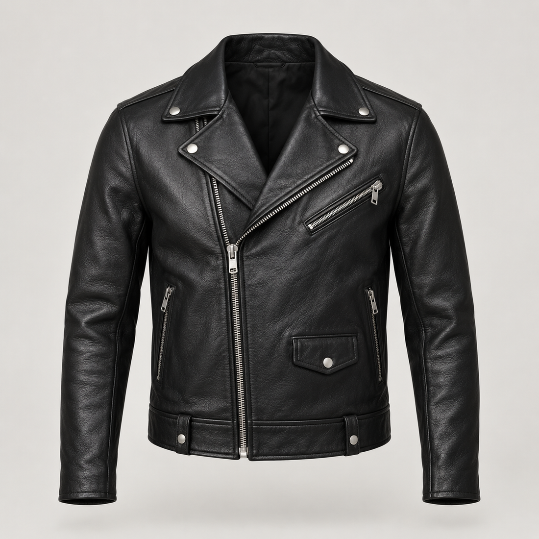 Men's Classic Black Leather Biker Jacket — AI concept image