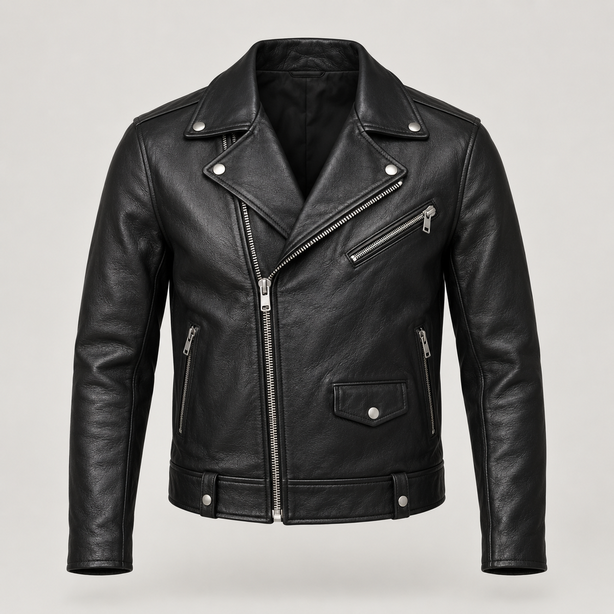 Men's Classic Black Leather Biker Jacket — AI concept image