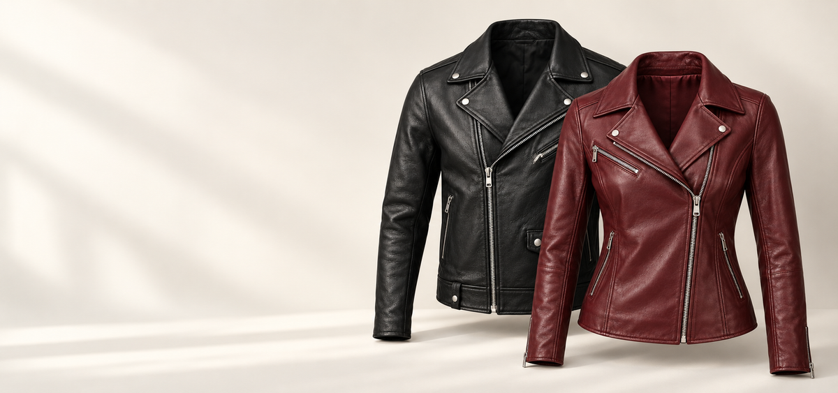 Women's Burgundy Leather Biker Jacket — AI concept imageslider_item_fKyK7b
