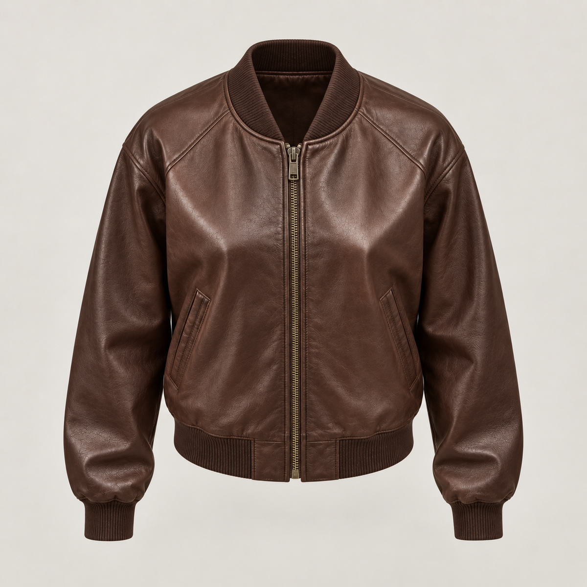 Monal Women's Brown Leather Bomber Jacket — elevated front — AI-generated illustration