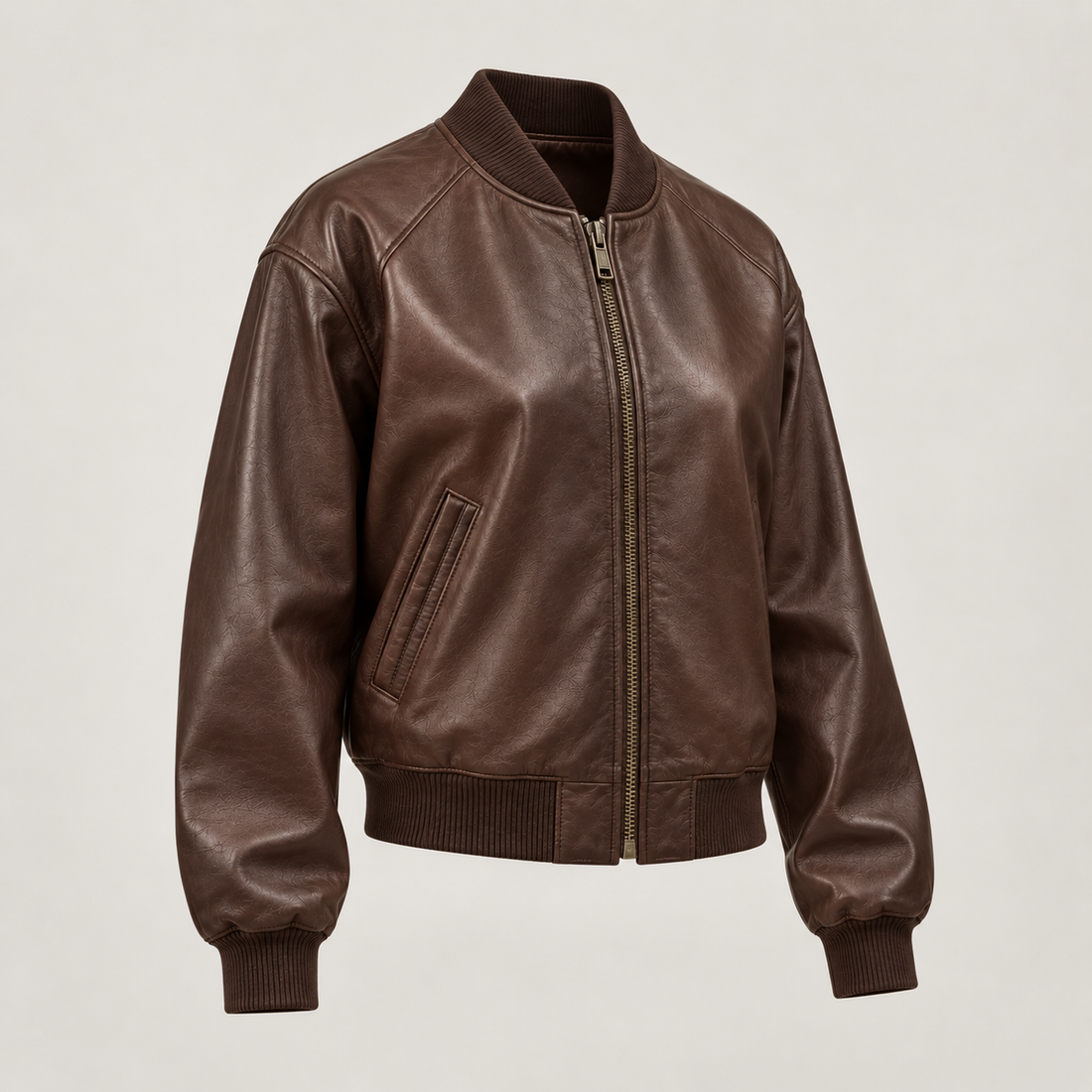 Women's Brown Leather Bomber Jacket — AI concept image