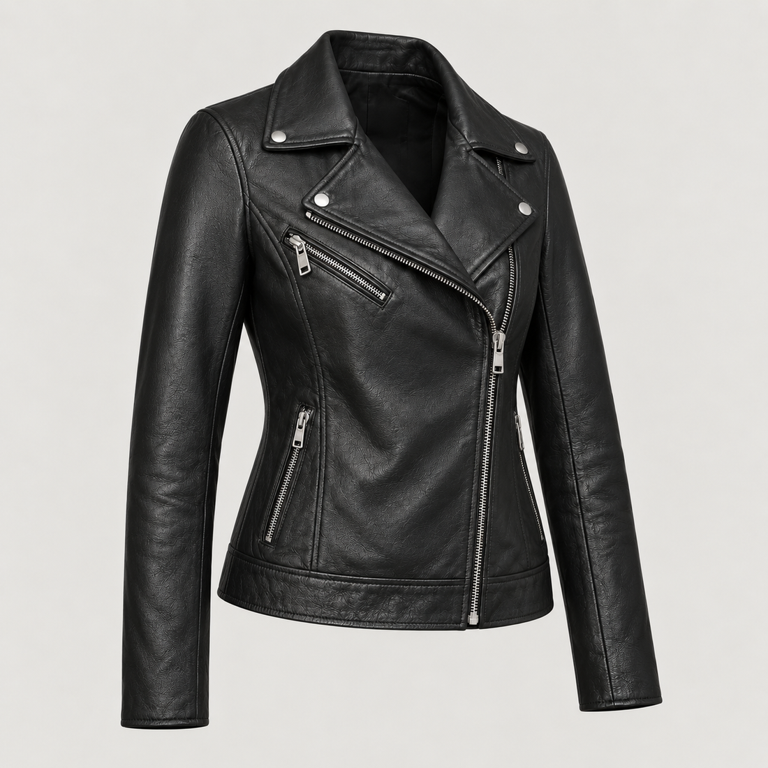 Women's Classic Black Leather Biker Jacket — AI concept image