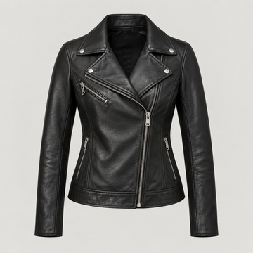Women's Classic Black Leather Biker Jacket — AI concept image
