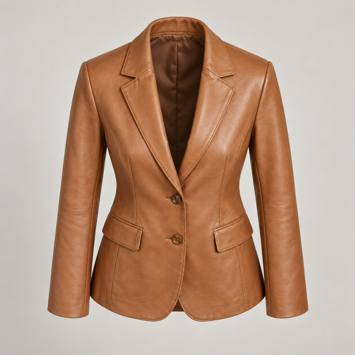 Monal Women's Tan Leather Blazer — elevated front — AI-generated illustration