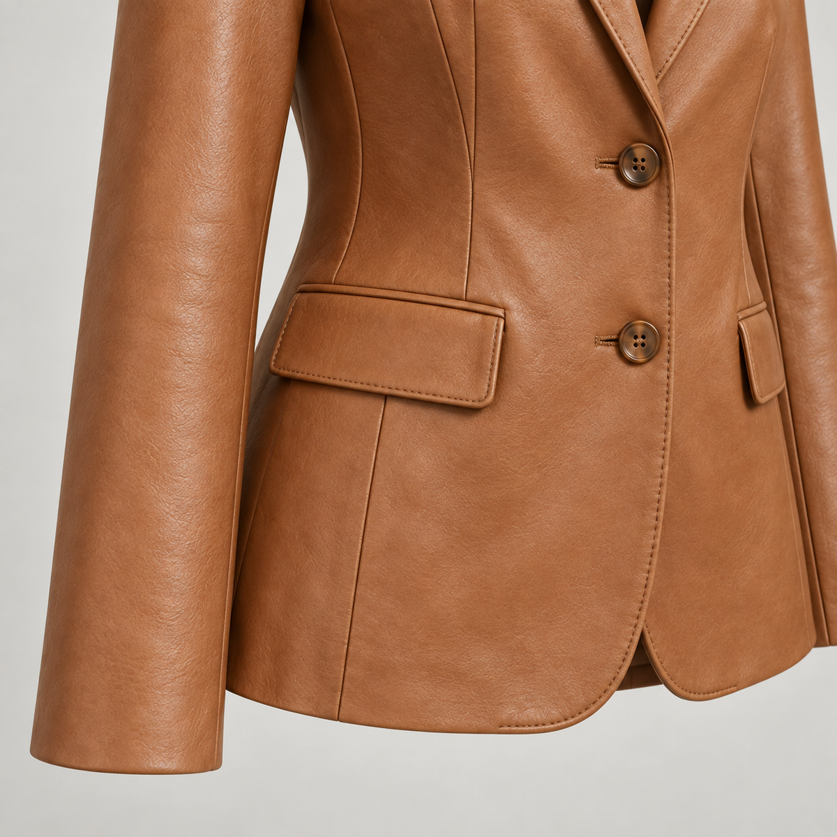 Monal Women's Tan Leather Blazer — pocket detail — AI-generated illustration