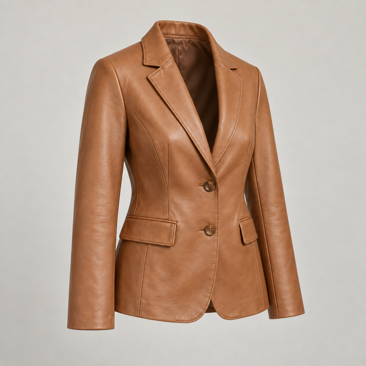 Monal Women's Tan Leather Blazer — three quarter view a — AI-generated illustration