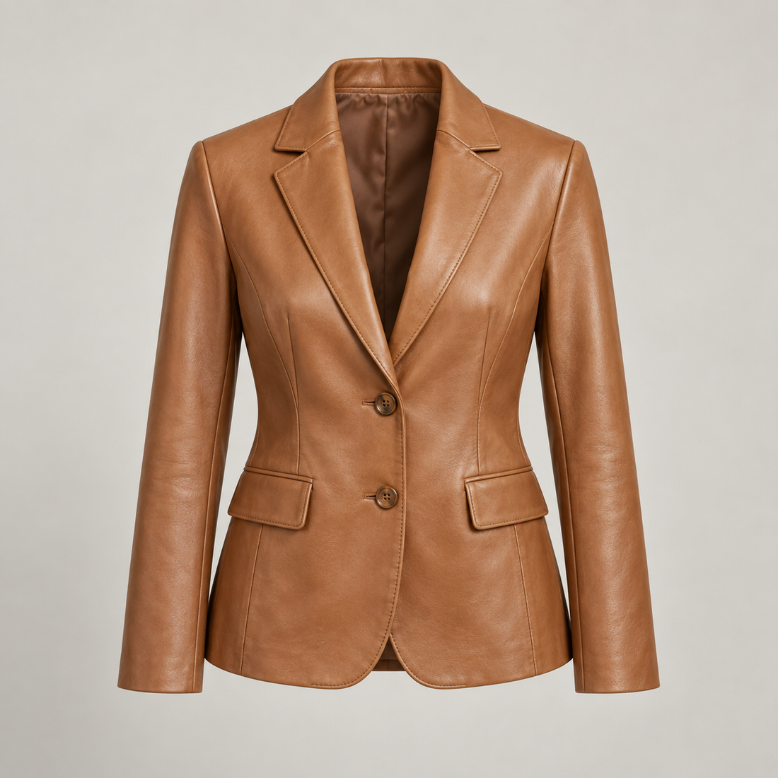 Women's Tan Leather Blazer — AI concept image